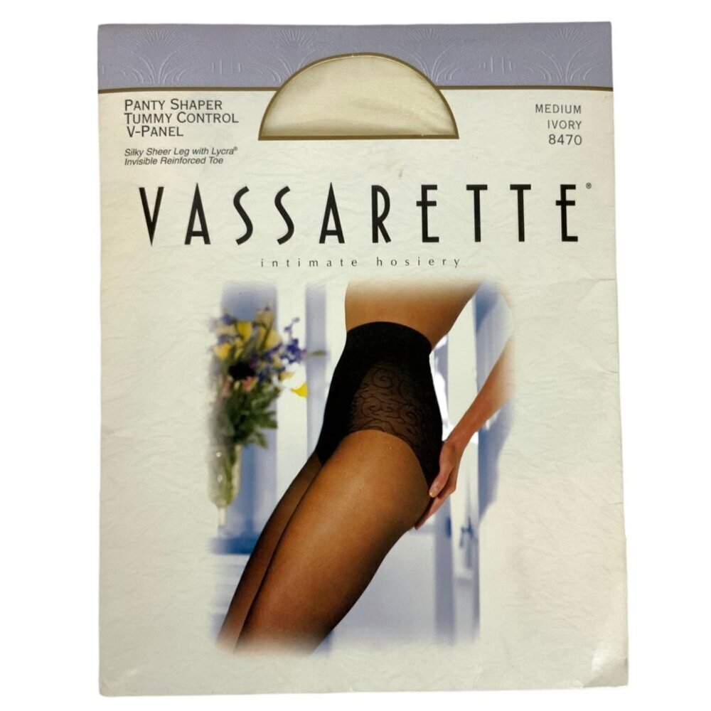 Vassarette Pantyhose Lacy Panty Shaper Medium Ivory Silky Sheer Tummy Control